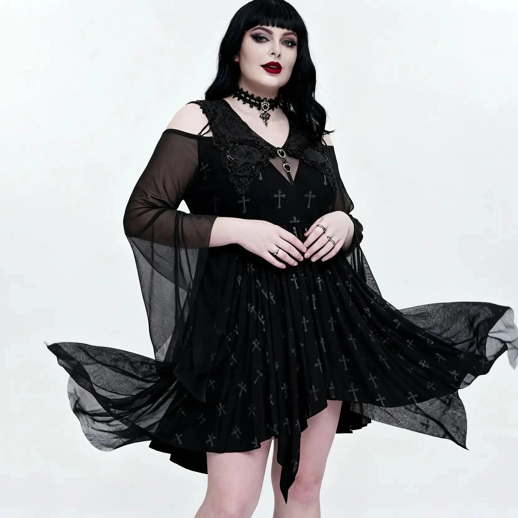 'Pitch Black' Gothic Crucifix Print Dress