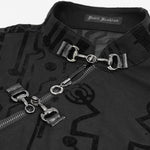 Tt170 Cyberpunk Flocking Mesh Stand Collar Short T Shirt