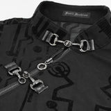 Tt170 Cyberpunk Flocking Mesh Stand Collar Short T Shirt