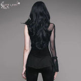 Summer Sexy Ladies Single Flared Sleeve Hip Covered Stretchy Mesh T Shirt
