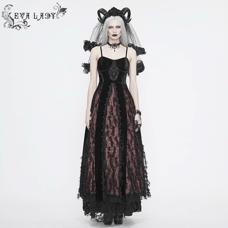 Eskt032 Burgundy Gothic Sling Dress