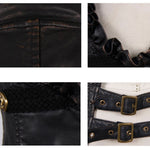 Spring Biker Bronze Bared Breast Wave Collar Lady Steampunk Leather Short Vests