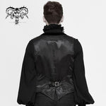 Gothic Wedding Bridegroom Napoleon Collar Pleated Asymmetrical Men Black Waistcoats