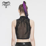 Tt170 Cyberpunk Flocking Mesh Stand Collar Short T Shirt
