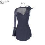 Summer Sexy Ladies Single Flared Sleeve Hip Covered Stretchy Mesh T Shirt