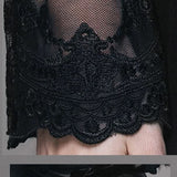 Summer Sexy Ladies Single Flared Sleeve Hip Covered Stretchy Mesh T Shirt