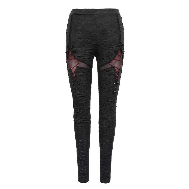 Gothic Laced Up Sexy Women Knit Black Leggings