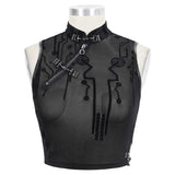 Tt170 Cyberpunk Flocking Mesh Stand Collar Short T Shirt
