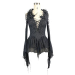 Big V Neck Off The Shoulder Sexy Women Lace Up Long Sleeves T Shirt