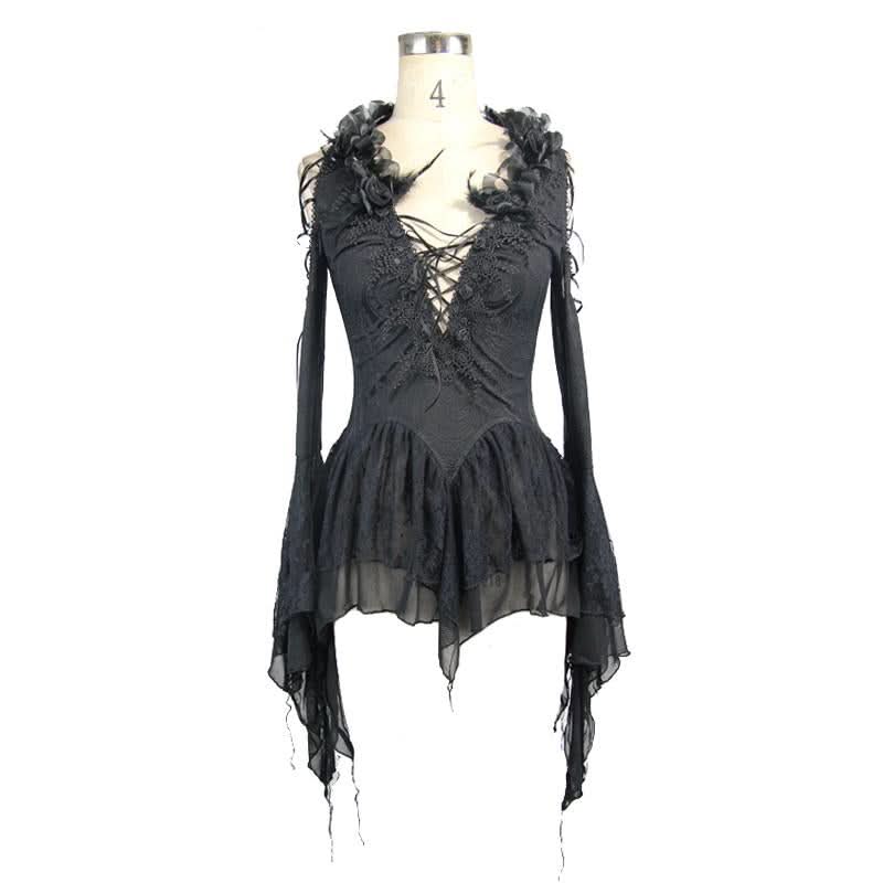 Big V Neck Off The Shoulder Sexy Women Lace Up Long Sleeves T Shirt