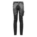 Patchwork Asymmetric Rivet Studded Punk Leather Men Trousers
