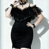 'Malady' Gothic Sling Dress/Blouse With Bardot Neckline