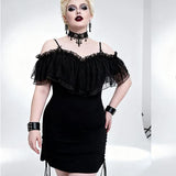 'Malady' Gothic Sling Dress/Blouse With Bardot Neckline