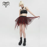 'Sabbath' Flared Mesh Punk Skirt (Red)