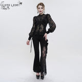 'Iris' Gothic Fringed Mesh Shirt (Black)