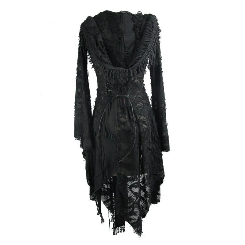 Darkness Ragged Horn Sleeve Women Punk Long Coat With Cap And Scarf