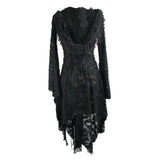 Darkness Ragged Horn Sleeve Women Punk Long Coat With Cap And Scarf