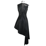 Zipper Up Asymmetric Sleeveless Women Punk Rock Mid Length Leather Dress