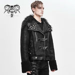 Decadent Punk Warm Spiked Fur Collar Men Wool Short Jacket With Loops