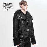 Decadent Punk Warm Spiked Fur Collar Men Wool Short Jacket With Loops