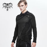 Daily Life Men Big Ragged Turn Down Collar Woolen Punk Long Sleeve Shirts With Zipper