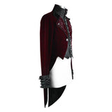 Gothic Palace Embroidered Metal Rivets Wine Dovetail Coat For Men