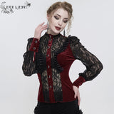 'Iris' Gothic Fringed Mesh Shirt (Red)