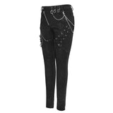 Spring Punk Streetwear Printed Stretch Fitted Women Black Pants With Zippper