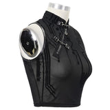 Tt170 Cyberpunk Flocking Mesh Stand Collar Short T Shirt