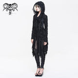 Darkness Ragged Horn Sleeve Women Punk Long Coat With Cap And Scarf