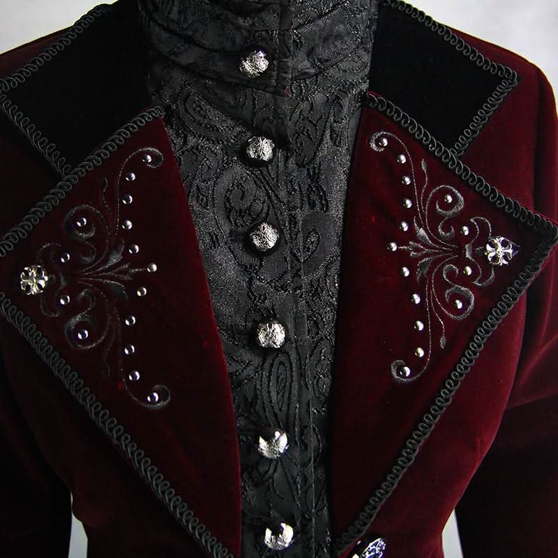 Gothic Palace Embroidered Metal Rivets Wine Dovetail Coat For Men