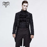 Gothic Jacquard High Low Men Warm Black Dress Coat With Slit