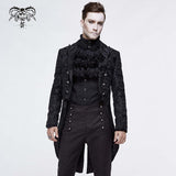 Gothic Jacquard High Low Men Warm Black Dress Coat With Slit