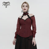 'Kiss Me Goodbye' Gothic Off-Shoulder Peplum Top (Red)