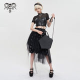 'Mistress Of Hell' Punk Mesh And Leather Spliced Crop Top