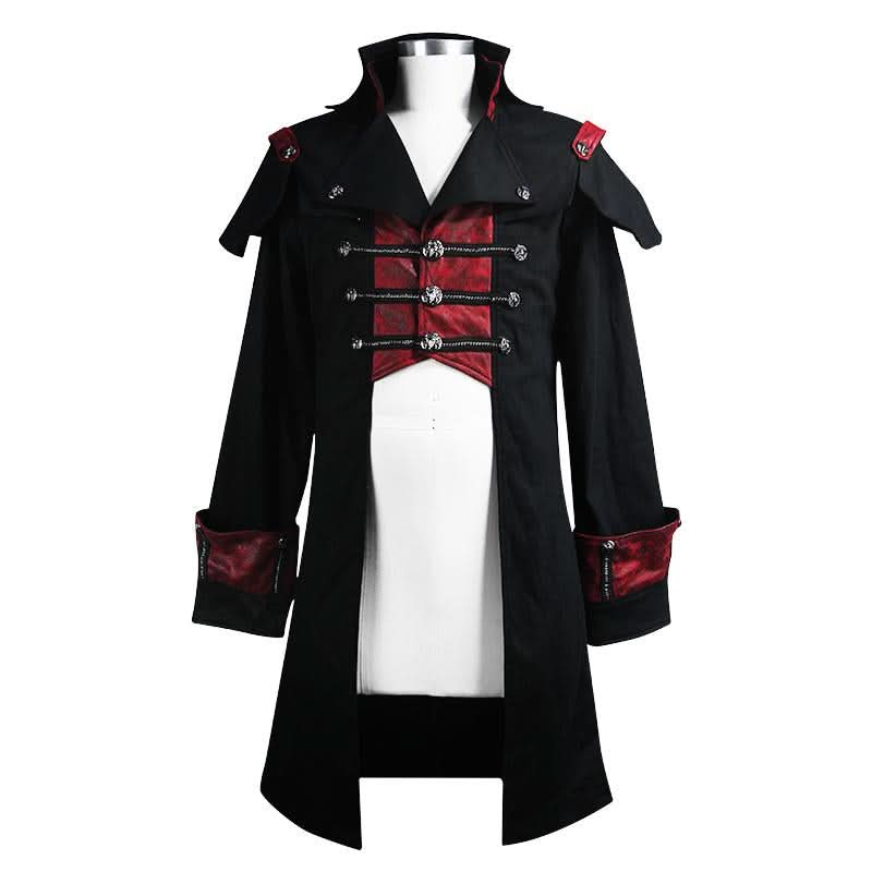 Punk Black And Red Chain Shape Ribbons Game Men Long Coat