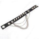 Punk Women Adjusted Size Spiked Leather Bracelet With Chains