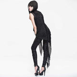 Punk Asymmetrical Women Broken Holes Black Hooded Cape