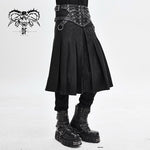 Punk Metallic Mist Textured Leather Waistband Dark Grain Pleated Men Kilts