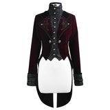 Black And Red Gothic Embroidered Women Velveteen Swallowtail Coat