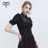 'Falling' Gothic Crucifix Patterned Printed Top (Black)