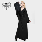 Chinese Frog Button Sexy Women Bat Sleeve Deep V Neck Evening Dress