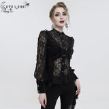 'Iris' Gothic Fringed Mesh Shirt (Black)