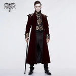 Western Fashion Noble Party Golden Embroidery Wine Fleece Men Long Coat