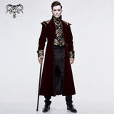 Western Fashion Noble Party Golden Embroidery Wine Fleece Men Long Coat