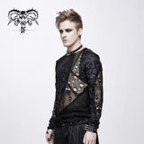 Decadent Unedged Classic Style Spliced Mesh Round Collar Long Sleeve Torn Men Shirts