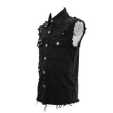 Summer Worn Out Metallic Bullet Clip Black Punk Rock Sleeveless Men Shirts