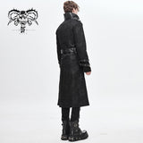 Winter Military Uniform Open Collar Printed Punk Men Belted Long Coat With Bag