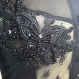 See Through Diamond Pattern Lace Sexy Ladies Gothic Chiffon Blouse With Beaded Flower