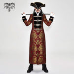 Pirate Style Red And Gold Jacquard Gothic Pattern Men Long Coat